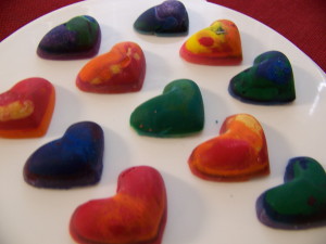Heart shaped crayons made out of broken crayons