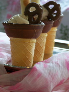Homemade Vanilla Ice cream with Chocolate pretzel on the side