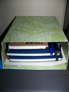 This homemade box holds your kiddo's diaries, sheets all at one place. We made it out of Cereal box