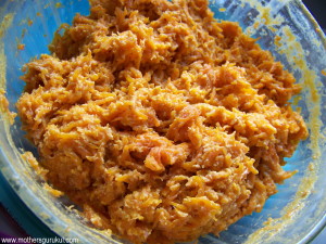 Halwa after the 30-40 minutes of microwave cooking