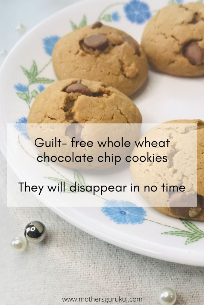 Guilt- free whole wheat chocolate chip cookies- they will disappear in no time