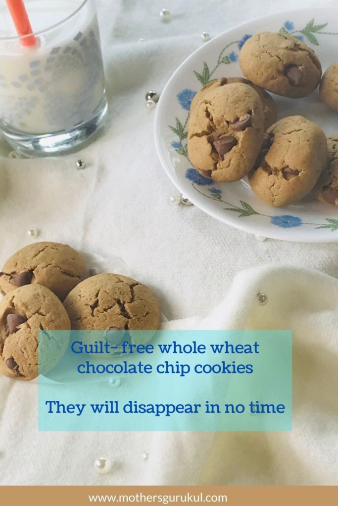 Guilt- free whole wheat chocolate chip cookies- they will disappear in no time